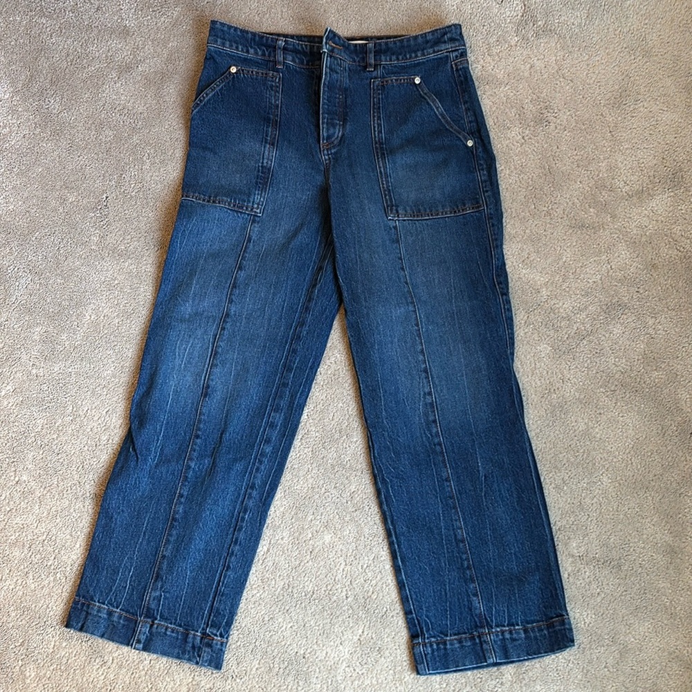 LOFT button fly wide leg cargo jean
27” inseam